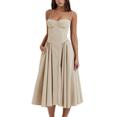 Side Pockets Low-Cut Cami Midi Dress